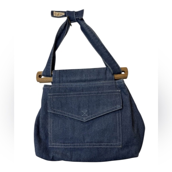 hand crafted by nan Handbags - Vintage 1970s Hand Crafted By Nan Denim Shoulder Bag
